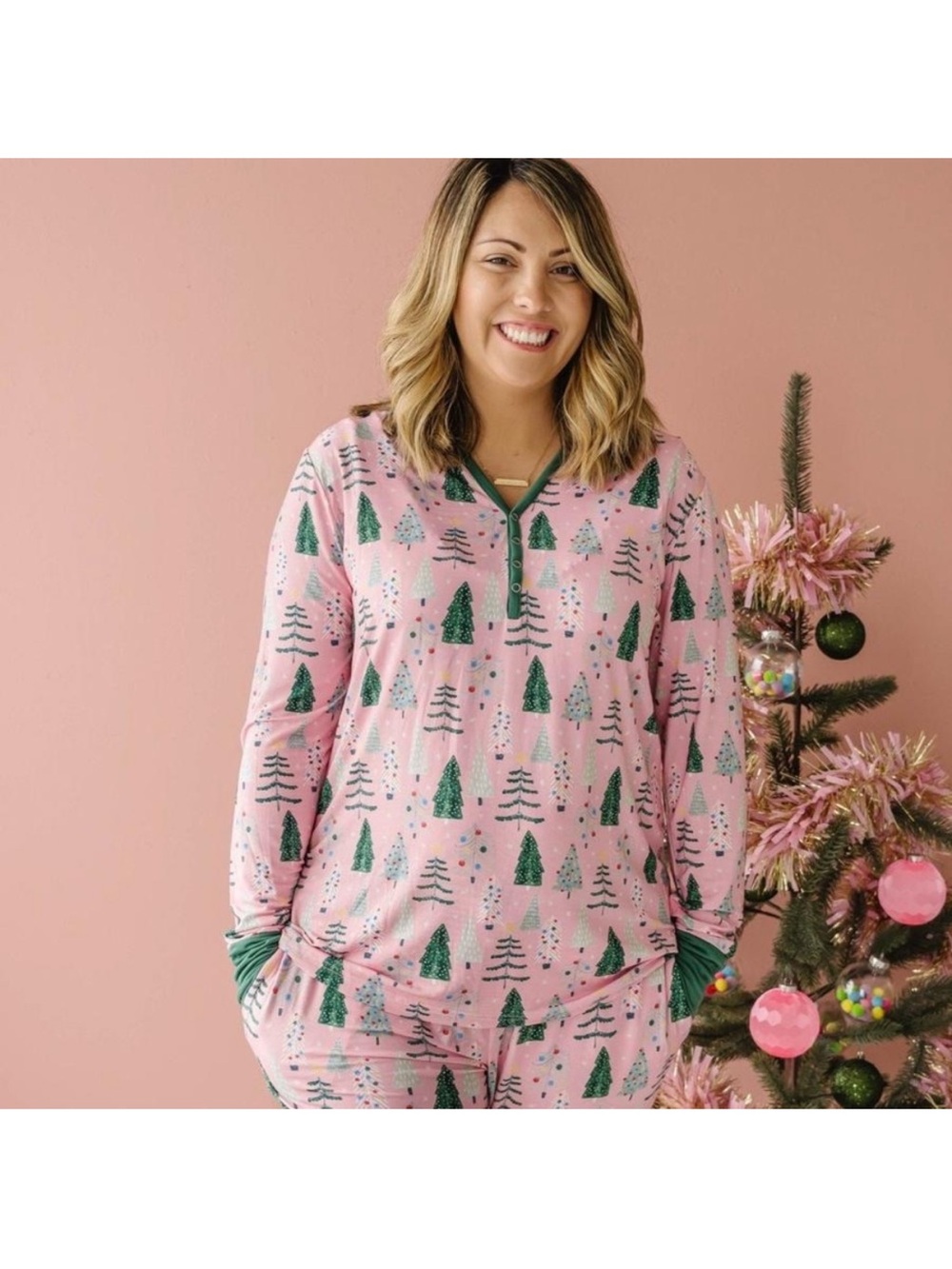 Little Sleepies Pink Christmas Pajama Pants with Green Trim